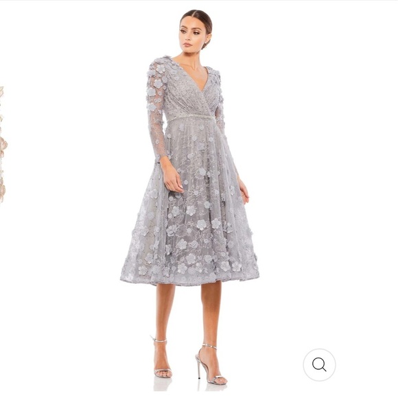 NWT Mac Duggal 67387 Floral Embellished Lace A-line Cocktail Sterling DRESS 8 - Picture 1 of 12